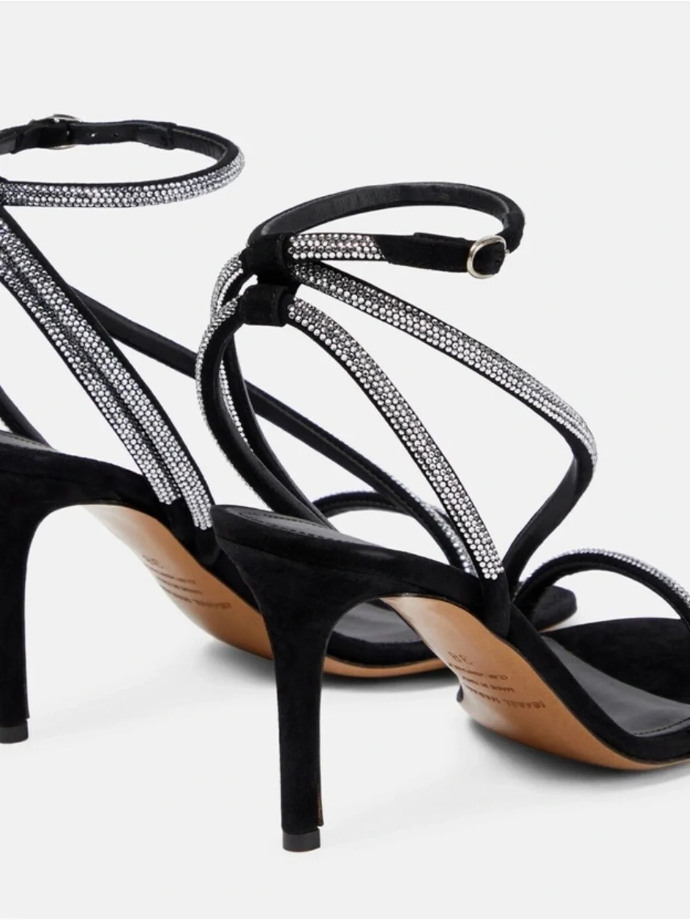 Isabel Marant Strassy Black Rhinestone Strap High Heel Sandals 40 made in Italy - Picture 6 of 16